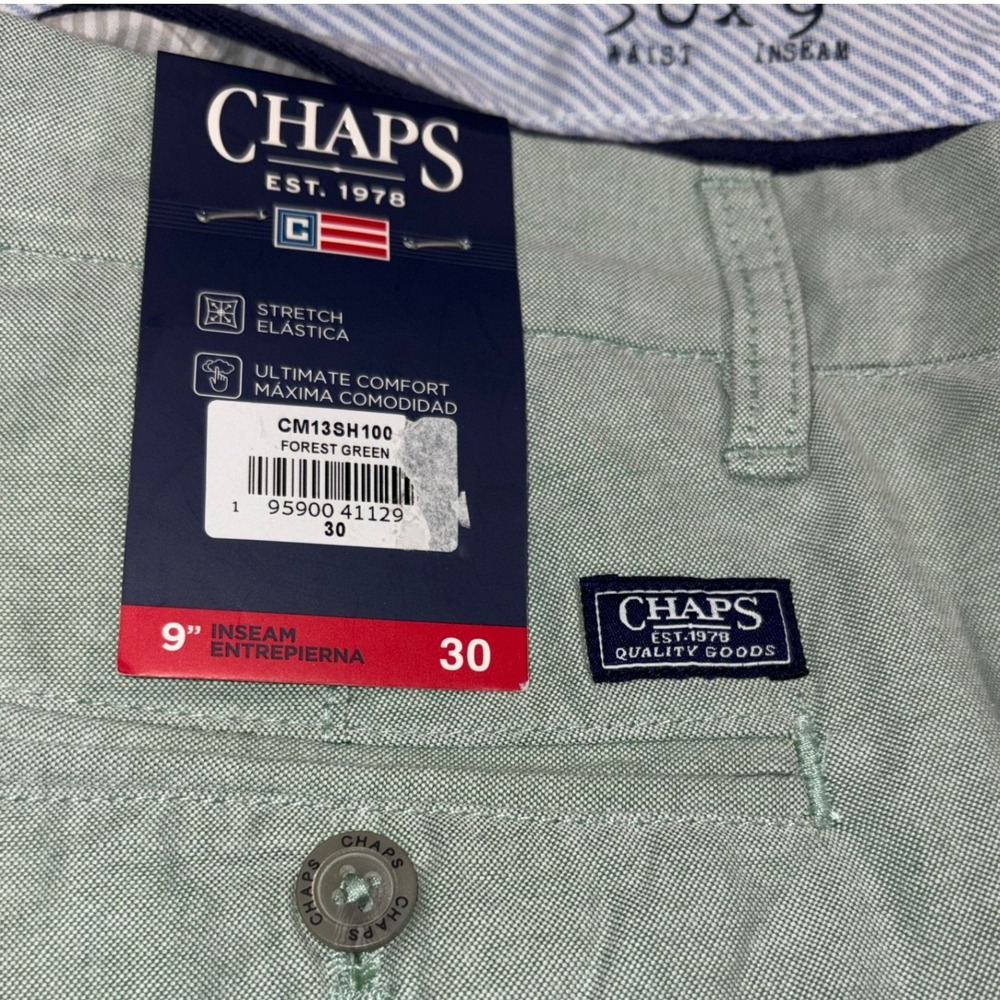 Chaps Mens Forest Green Coastland Stretch Chino Shorts Size 30w 9 Inseam NWT - Picture 5 of 8